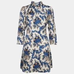 Pre Owned Sandro Blue/Pink Floral Print Silk Mini Dress S