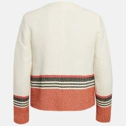 Sandro White Tweed Striped Hook Front Jacket M