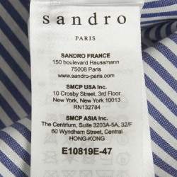 Sandro Blue Striped Cotton Neck Detail Blouse S
