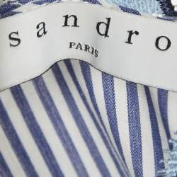 Sandro Blue Striped Cotton Neck Detail Blouse S