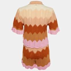 Pre Owned Sandro Multicolor Wavy Knit Shorts & Cardigan Set S 