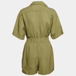 Sandro Khaki Green Linen Blend Turnlock Button Playsuit S