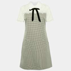 Pre Owned Sandro Black/White Houndstooth and Lace Emine Mini Dress M