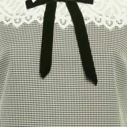 Pre Owned Sandro Black/White Houndstooth and Lace Emine Mini Dress M