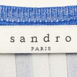 Sandro Blue/White Wool Knit and Chiffon Pleated Top S