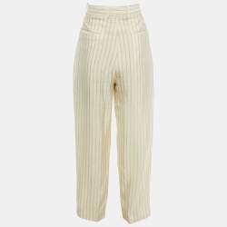 Sandro Ecru Striped Canvas Straight Leg Pants L