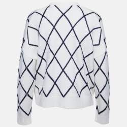 Pre Owned Sandro White Diamond Knit Metal Embellished Cardigan M 