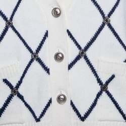 Pre Owned Sandro White Diamond Knit Metal Embellished Cardigan M 