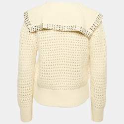 Pre Owned Sandro Cream Rhinestone Embellished Crochet Sweatshirt XS 