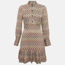 Sandro Multicolor Logo Print Satin Flounce Mini Dress XS