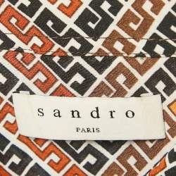 Sandro Multicolor Logo Print Satin Flounce Mini Dress XS