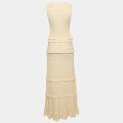 Pre Owned Sandro Cream Ruffled Knit Maxi Dress L