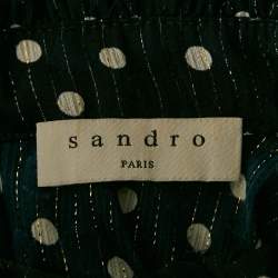 Pre Owned Sandro Navy Blue Polka Dot Print Lurex Crepe Neck Embellish Detail Mini Dress M