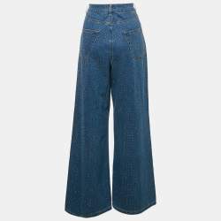Pre Owned Sandro Blue Studded Denim Wide Leg Jeans S Waist 28"