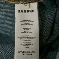 Pre Owned Sandro Blue Studded Denim Wide Leg Jeans S Waist 28"