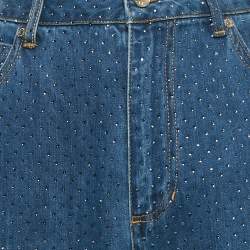 Pre Owned Sandro Blue Studded Denim Wide Leg Jeans S Waist 28"