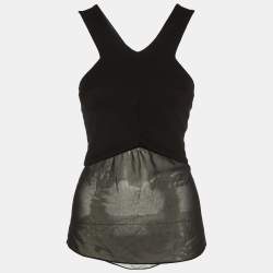 Sandro Black Knit & Chiffon Halter Neck Top S