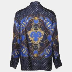 Sandro Navy Blue Printed Silk Long Sleeve Shirt M
