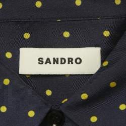 Sandro Navy Blue Printed Silk Long Sleeve Shirt M