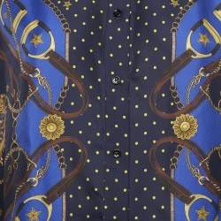 Sandro Navy Blue Printed Silk Long Sleeve Shirt M