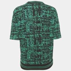 Sandro Green/Black Textured Abstract Knit Top S