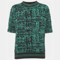 Sandro Green/Black Textured Abstract Knit Top S