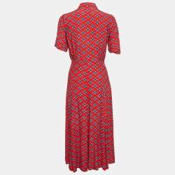 Sandro Red Printed Crepe Pleated Midi Dress S