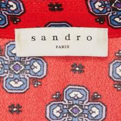 Sandro Red Printed Crepe Pleated Midi Dress S