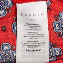 Sandro Red Printed Crepe Pleated Midi Dress S