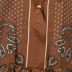 Sandro Brown Bandana Print Silk Gathered Mini Dress M