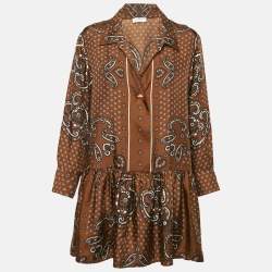 Sandro Brown Bandana Print Silk Gathered Mini Dress M