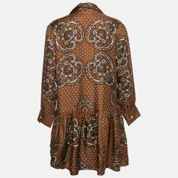 Sandro Brown Bandana Print Silk Gathered Mini Dress M