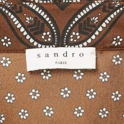 Sandro Brown Bandana Print Silk Gathered Mini Dress M