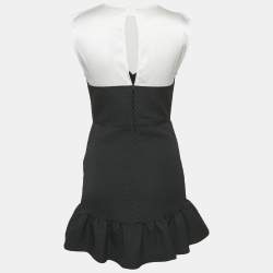 Pre Owned Sandro Black Satin/Jacquard Flounce Mini Dress S