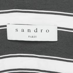 Pre Owned Sandro Black/White Stripe Viscose Wrap Midi Dress M