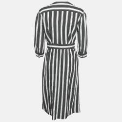 Pre Owned Sandro Black/White Stripe Viscose Wrap Midi Dress M