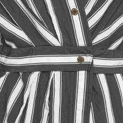 Pre Owned Sandro Black/White Stripe Viscose Wrap Midi Dress M