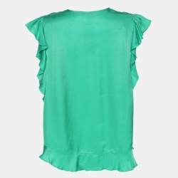 Sandro Green Crepe Viscose Ruffled Detail Top L