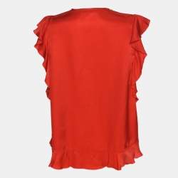 Sandro Orange Crepe Ruffled Tops S
