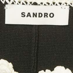 Sandro Black Crochet Trim Pleated Knit Long Dress S