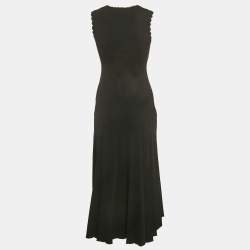 Sandro Black Crochet Trim Pleated Knit Long Dress S