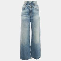 Sandro Blue Blue Layered Waist High Rise Wide Leg Jeans S Waist 24"