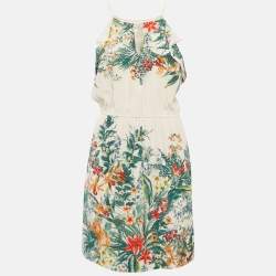 Sandro Green Floral Print Silk Ruffled Mini Dress L