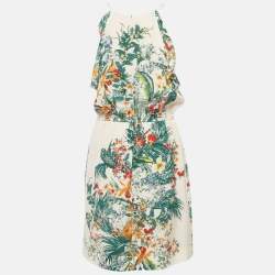 Sandro Green Floral Print Silk Ruffled Mini Dress L