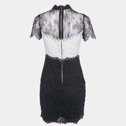 Pre Owned Sandro Black/White Patterned Lace Mini Dress M