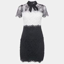 Pre Owned Sandro Black/White Patterned Lace Mini Dress M