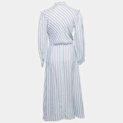 Sandro Blue Striped Sateen Tame Midi Dress M
