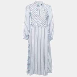 Sandro Blue Striped Sateen Tame Midi Dress M