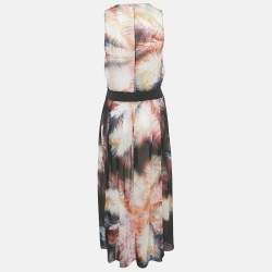 Sandro Pink Printed Silk and Rib Knit Trim Maxi Dress S