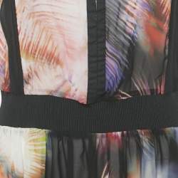 Sandro Pink Printed Silk and Rib Knit Trim Maxi Dress S